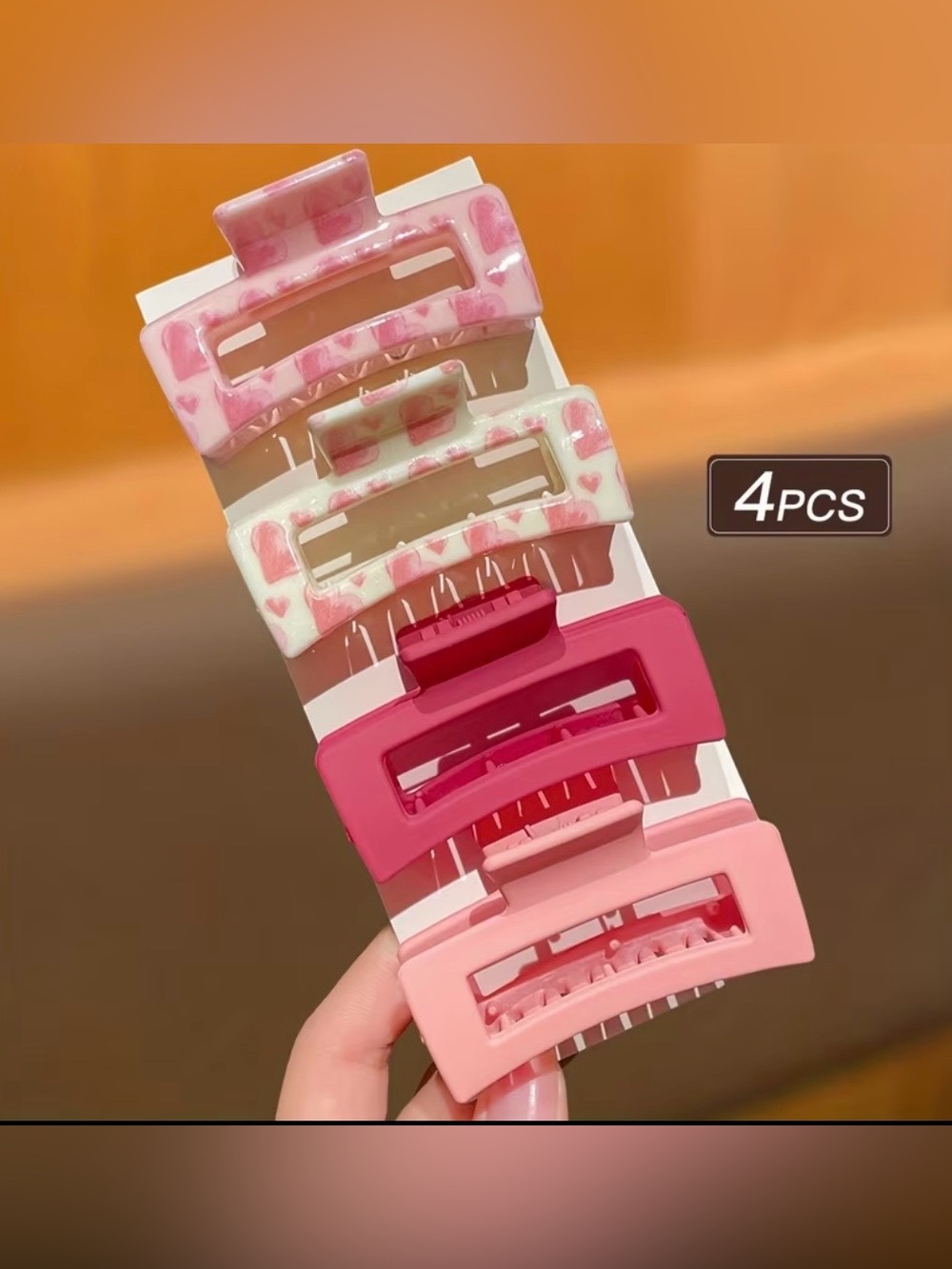 Pink Heart & Solid Pink Hair Claw Set - 4 Pack